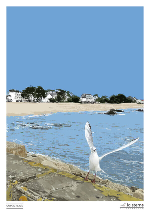 Affiche réalisée par La Sterne Illustration représentant Carnac Plage dans le Morbihan